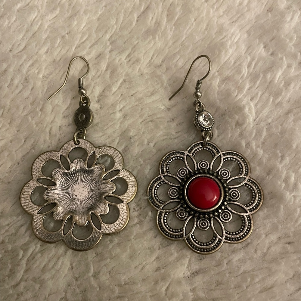 Cato Silver and Red Floral Earrings
